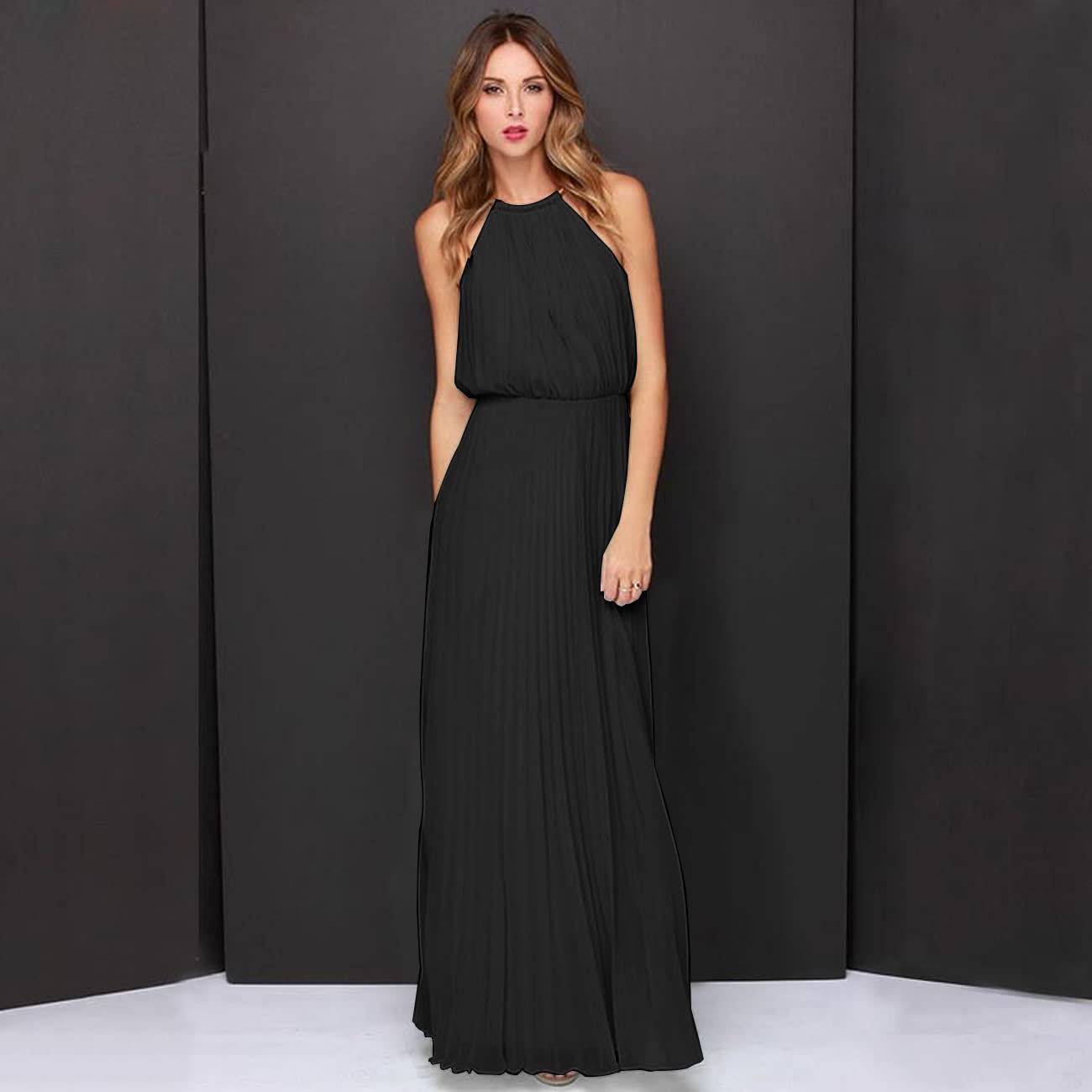 Vestito Donna Eleganti Abito da Sera Lungo Vestito con Senza Maniche Bodycon Cocktail Aderente Party