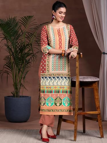 Image of Libas Womens Printed Crepe Straight Kurta With Palazzos | daily wear suit