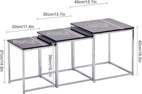 Miniatura 3 de Modern Nest - Juego de 3 mesas negras de alto brillo, juego de 3 mesas auxiliares cuadradas negras para sofá, mesa auxiliar de té, mesa de madera,