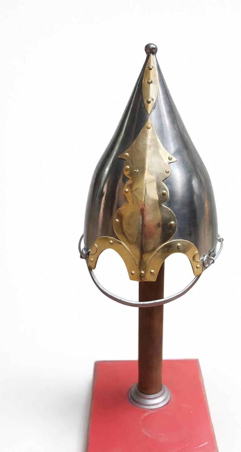 Medieval Spangenhelm Viking Helmet with Brass Trim – Knight Norman Helmet for LARP, Cosplay, Reenactment, Renaissance Fair, Stage, Display & Costume Armor