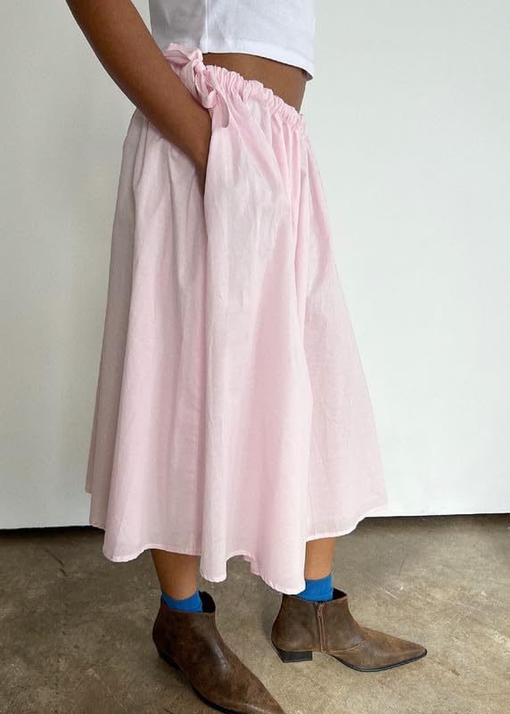 NUFIWI Women’s Summer Low Waist A Line Midi Skirts Elegant Flowy Swing Tiered Long Skirt Y2K Solid Color Beach Maxi Skirts4