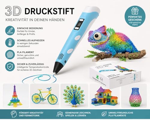 3D Stift, 3D Stift Kinder, 3D Pen, Mit 15 Farben, + Malbuch Kinder