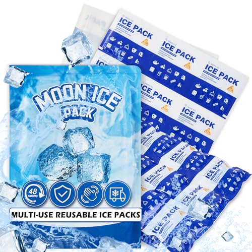 Moon Ice Ice Packs for Lunch Boxes, Dry Ice for Shipping Frozen Food, Reusable Freezer Packs 15x12in/4x4in Cells, Flexible Cold Packs for Shipping (12 Pack), White