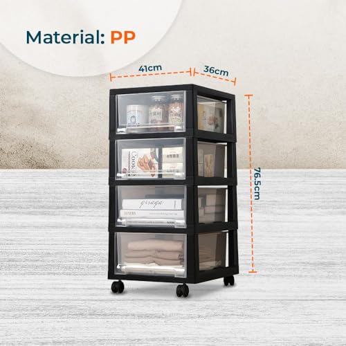 Image of Kuber Industries 5 Layer Cosmetic Cabinet with Trolley|5-Tier Rolling Cart|Shelf Stand With Drawer|Pack of 2|Black