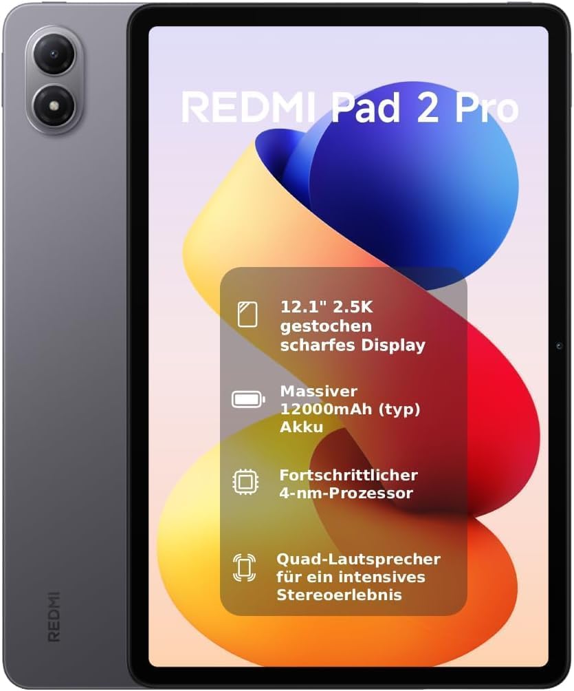 XIAOMI REDMI Pad 2 Pro, 8+256 GB, Pantalla de 12,1" 2,5K 120 Hz, batería Gigante de 12 000 mAh (típica), procesador de 4 NM, conectividad sin interrupciones, Gris Grafito, WiFi