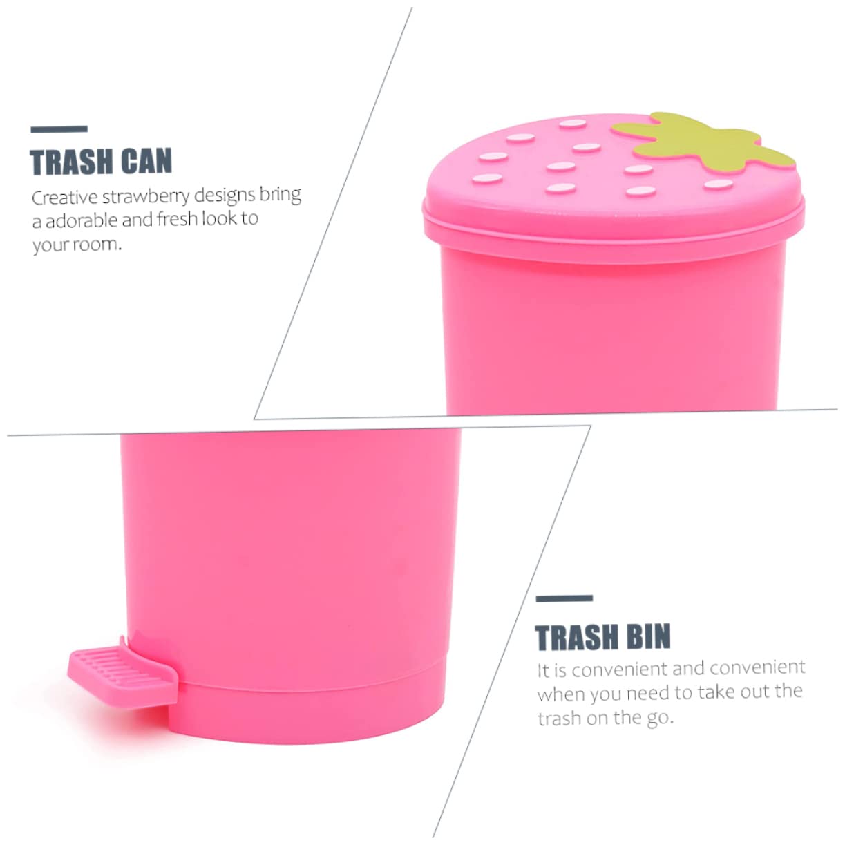 TIDTALEO Poubelle Rose Mini Conteneur Fruits Fraise Litière Enfants PP Pinceau Maquillage Mignonne