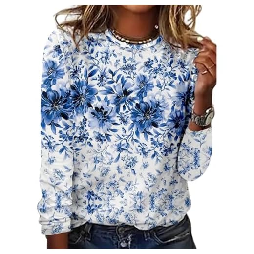 Akivide Women's Fall Casual Floral Printed Crew Neck Sweatshirt Loose Fit Long Sleeve Flower Graphic Plus Size Fashion Tops