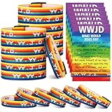 Cunno 24 Sets/ 48 Pcs WWJD Bracelets with Bible Verse Cards, Philippians 2: 5-7 What Would Jesus Do Woven Wristband Christian Adjustable Rainbow Wristbands Religious Gift for Vbs Church Group