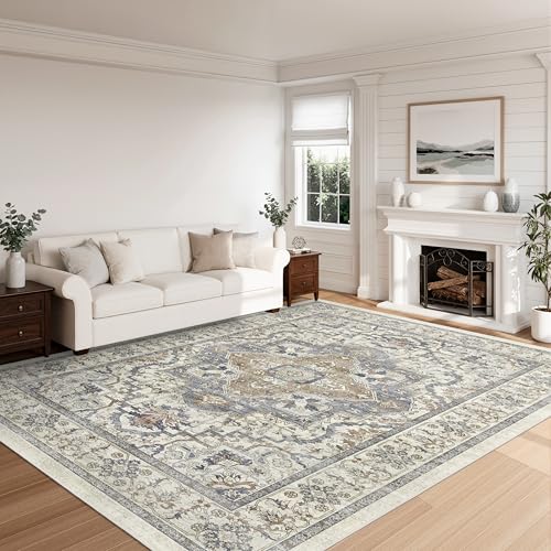 Tapete beige grande 8x10 lavable antideslizante miniatura 3