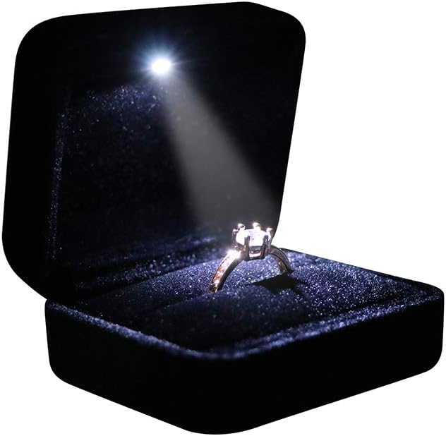 Velvet Metal Glossy with LED Jewelry Gift Box for Proposal, Engagement, Easy to fit into Your Pocket or Handbag