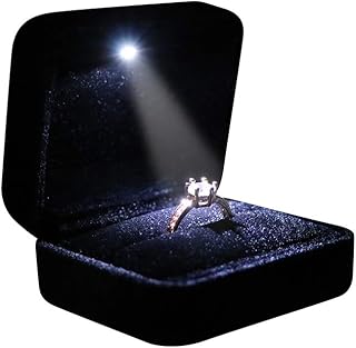Omeet Velvet Metal Glossy with LED Jewelry Gift Box for Proposal, Engagement, Wedding - Easy to fit into Your Pocket or Handbag
