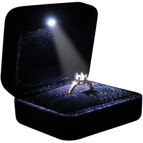 Velvet Metal Glossy with LED Jewelry Gift Box for Proposal, Engagement, Wedding - Easy to fit into Your Pocket or Handbag