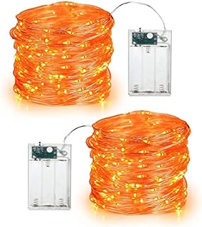 PhilzOps Halloween Orange Fairy Lights, 2 Pack 19.68ft 60 LED Autumn Decor String Lights Battery Micro Silver Wire Fall Firefly Lights Indoor for Thanksgiving Garden Wedding Birthday Party Christmas