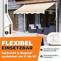 KESSER® Klemmmarkise mit Handkurbel Balkon | Balkonmarkise ohne Bohren | Markise UV-beständig höhenverstellbar & wasserabweisend | Sonnenschutz für Balkon Terrasse & Garten, Terrassenüberdachung 200cm – Ansicht 2
