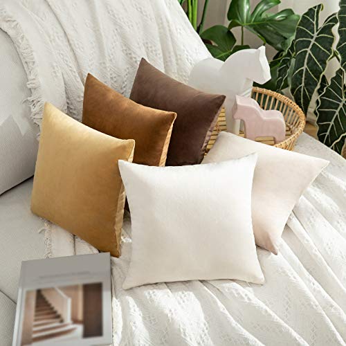 Image of MIULEE Pack of 2 Khaki Velvet Throw Pillow Covers 14x14 Inch Soft Solid Decorative Square Set Cushion Cases for Couch Sofa Bedroom