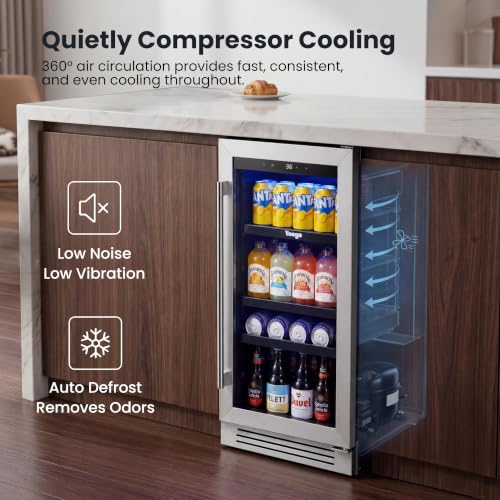 Image of Yeego Beverage Refrigerator Cooler - 15 Inch 100 Cans Mini Fridge with Glass Door, 34-54 ℉ Drink Cooler, Built-in or Freestanding for Wine Beer Soda Bar Office Home Dorm