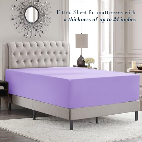 Image of Mocassi Luxury 6-Piece Sheet Set, Ultra Soft 1800 Premium Hotel Quality Microfiber Sheet Set, Fits Mattresses Up to 18 to 24 Inches Extra Deep Pocket - Breathable and Secure Fit, Full, Lavender