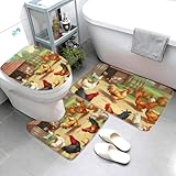 Alfombra De Baño De 3 Piezas Granja De Gallinas Asadas 3 Alfombrillas De Baño Lavable por Encargo Alfombras De Cama, para Dormitorio, Cocina, Bathroom
