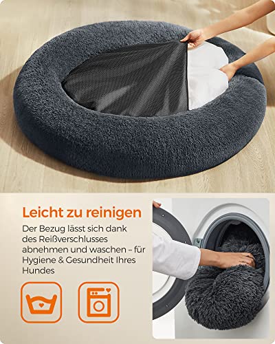 Feandrea Hundebett flauschig, Katzenbett, Donut Kissen, waschbar, Polsterung in der Mitte herausnehmbar, Langer Plüsch, 120 cm Durchmesser, dunkelgrau PGW043G02