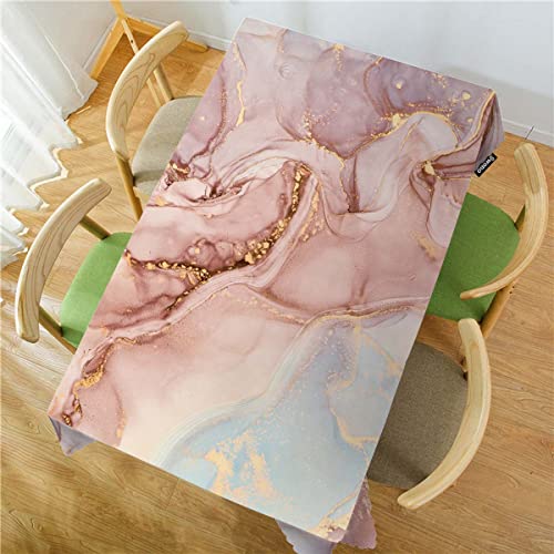Swono Marble Tablecloth Abstract Pink Golden Waves Marble Pattern Rectangle Table Cloth Washable Plaid Table Cover For Kitchen Holiday Dinner, 52X 70 Inch Tablecloth #TOP1