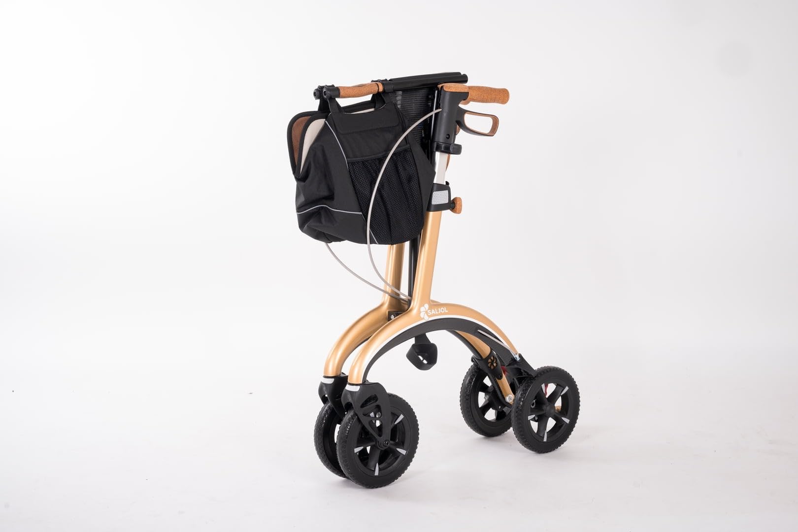 Saljol Andador de carbono ligero de 5,6 kg con asiento, bolsa, plegable, para exteriores, altura del asiento 54 cm, color dorado