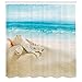 Ambesonne Ocean Decor Collection, Starfish Seascape Sea Beach Picture Print, Bathroom Set Fabric Shower Curtain with Hooks, Blue/Sand White