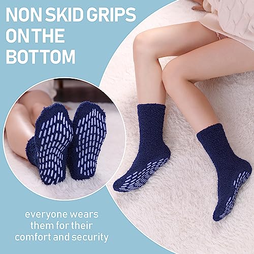Image of Yebing Non Slip Hospital Socks for Women with Grips Fuzzy Cozy Anti Skid Slipper Socks Winter Warm Soft Fluffy Sleep Socks