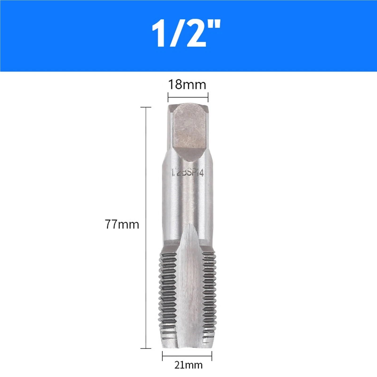 Juego de machos de roscar cónicos HSS para Tubos, G1/8, 1/4, 3/8, 1/2 y 3/4, BSP, para Limpieza de roscas de Metal, reroscado y Corte de Tornillos (1/2, 5 Unidades)