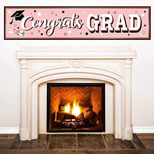 Image of Rose Gold Graduation Banner 2025 Congrats Grad Banner Graduation Party Decorations Fabric Grad Backdrop for 2025 High School or College Graduates Party Supplies