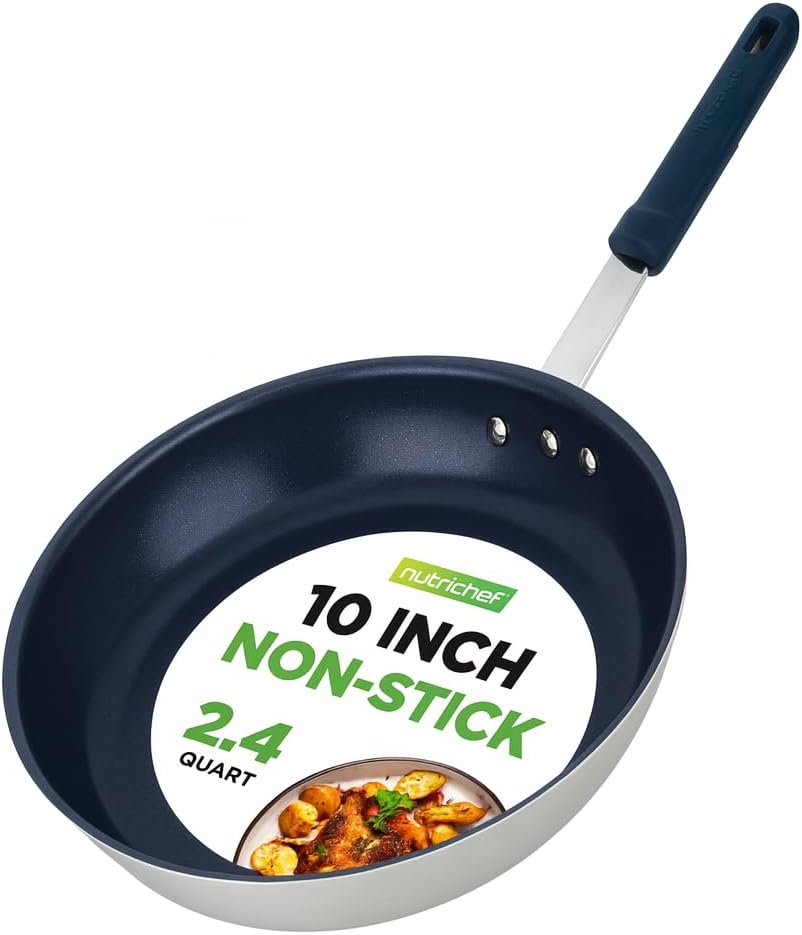 NutriChef 10 Inch Non Stick Ceramic Coated Frying Pan, Aluminum Frying Pan with Silicone Handle, Stain-Resistant, PFOA Free – Compatible with Gas, Electric, Induction, and Ceramic Cooktops - Thumbnail 2