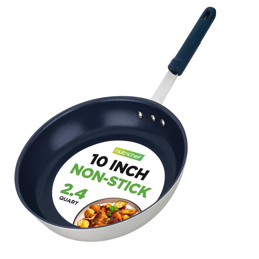 NutriChef 10 Inch Non Stick Ceramic Coated Frying Pan, Aluminum Frying Pan with Silicone Handle