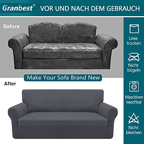 Granbest Strecken Sofabezug 3 Sitzer Superweich Elasthan Sofaüberwurf für Hunde Haustier Couchbezug Möbelschutz mit Elastischen Boden (3 Sitzer, Grau)
