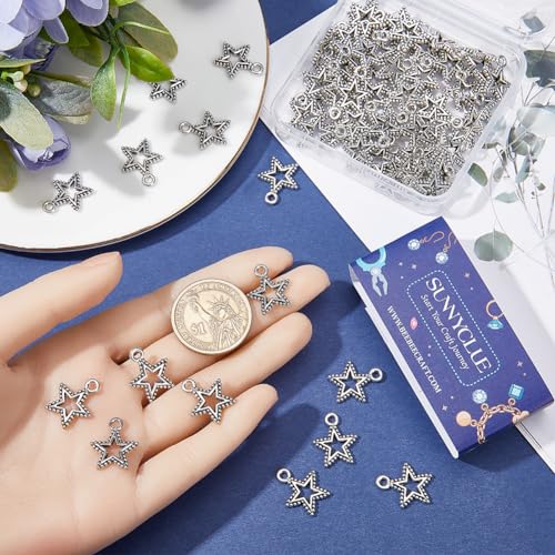 SUNNYCLUE 1 Box 100Pcs Pentagram Charm Silver Stars Charm Bulk Tibetan Alloy Small Metal Beads Five Pointed Star Charm for jewellery Making Charms Supplies DIY Crafting Necklace Bracelets Earrings - Image 3