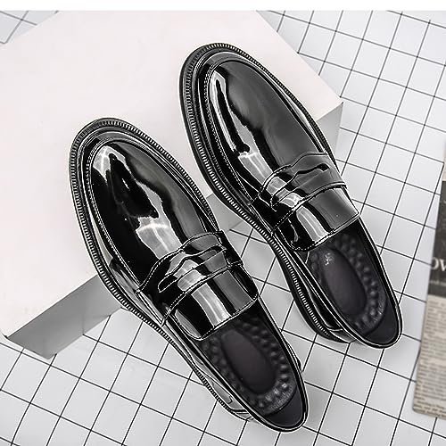 Men's Patent Leather Platform Slip-on Penny Loafers,Fashion Low Top Comfortable Soft Sole Non-Slip Business Formal Shoes Wedding Party Driving Shoes4