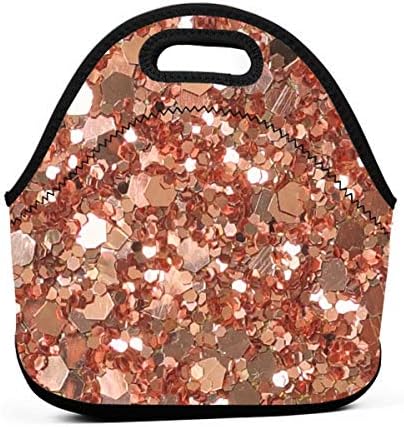 LKJDAD Rose Gold Big Sequins Lunch Bag, Thick Insulated Lunchbox Bags,Tote Box with Zipper Closure for Kid Travel Picnic Office