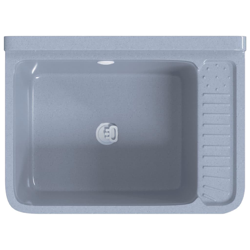Fregadero de pared gris 50 x 35 x 24 cm resina 11 L de volumen con rebosadero, fregadero para cocina y jardín, empotrable con escurridor para interior y exterior