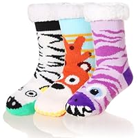 SEEYAN Kids Fluffy Socks Boys Girls Christmas Stockings Cute Animal Soft Fuzzy Thermal Fleece Lined Non Skid Winter Home Socks (Monster+Cow+Animal, 5-8 Years)