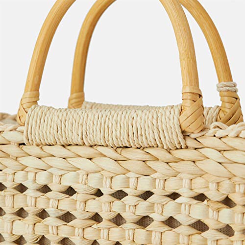 Bolso de paja estilo saco para mujer con asa de bambú miniatura 5