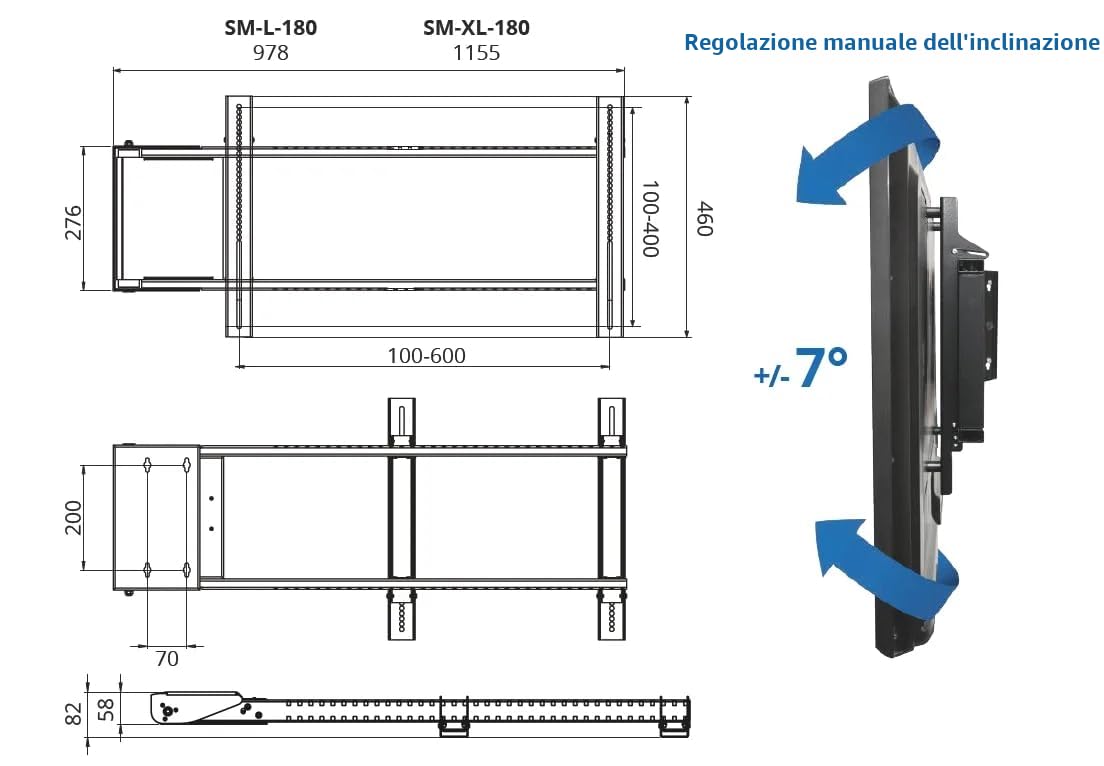 SABAJ Braccio TV Motorizzato da Parete – Staffa TV Elettrica per Schermi 20-75” – Supporto Regolabile Elettrico 180° con Telecomando – Compatibile con VESA fino a 600x400 – Portata 40 kg