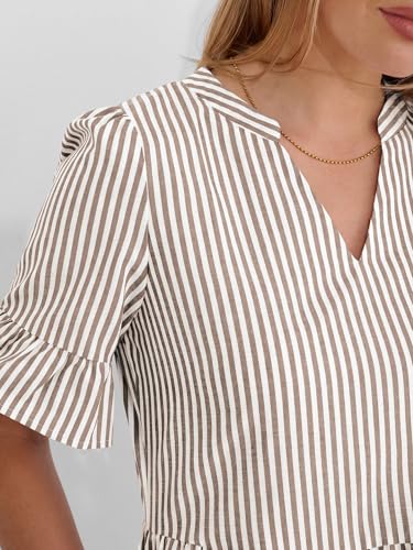 Image of Caracilia Dresses for Women Summer 2026 Striped V Neck Ruffle Sleeve A Line Tiered Flowy Casual Mini Beach Dress with Pockets