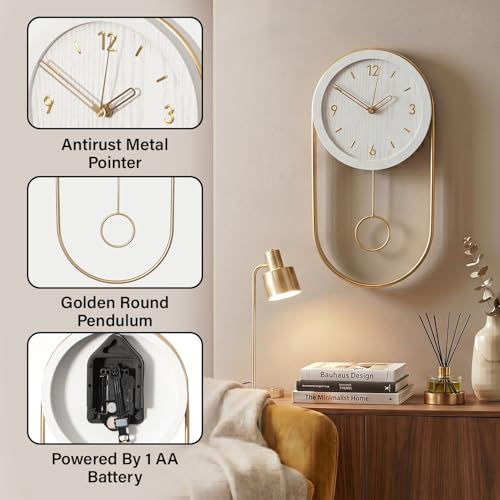 Horloge murale décorative à balancier grand format blanc pour bureau