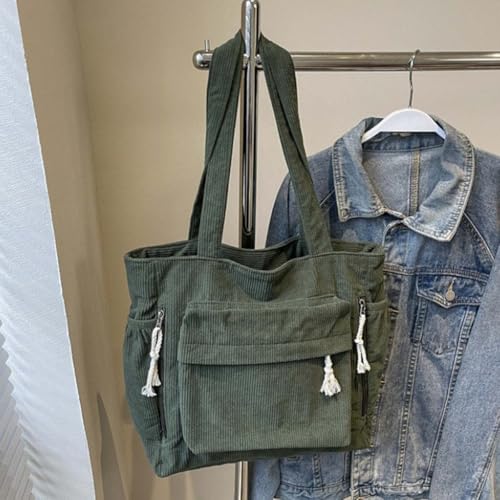 Bolsa Tote de pana verde para mujer con gran capacidad miniatura 3