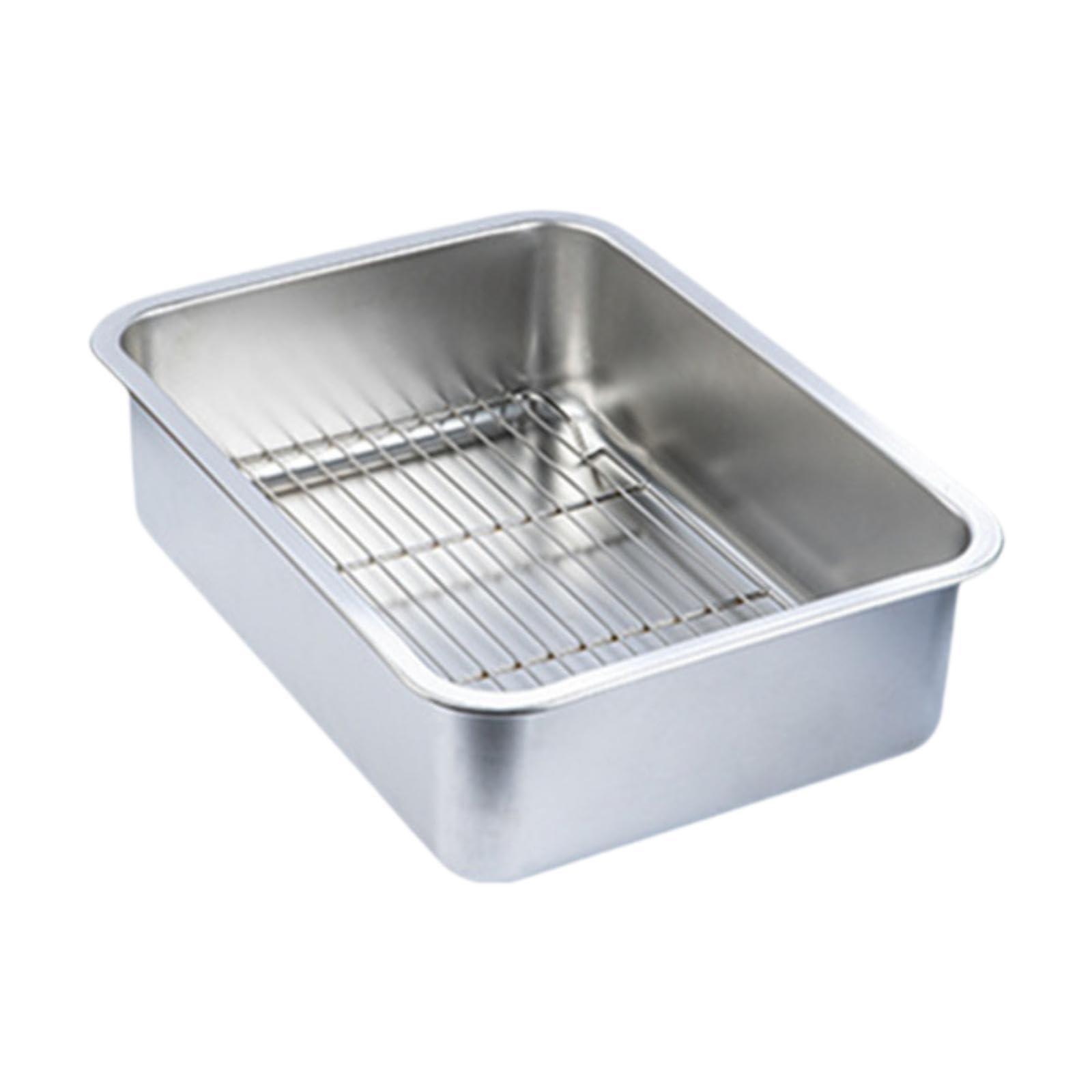 MagiDeal Plaque à Pâtisserie avec Support, Passoire à, Plateau de Four Rectangulaire et Grille de Refroidissement, en Acier Inoxydable, Plaque de Cuisson, 50x35x10cm