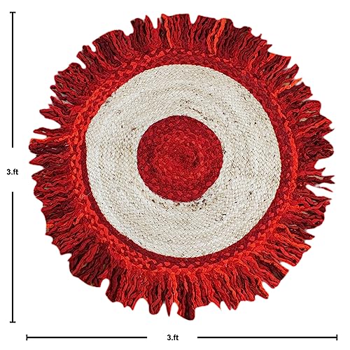 Tapis de chambre résistant forte circulation en coton jute rouge