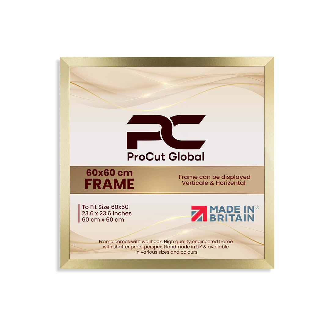 Procut Global 60X60CM Gold Picture Frames - Modern Wooden Photo Frame with Shatterproof Perspex for Wall or Tabletop - Perfect for Posters, Certificates, Prints - Sizes & Colors Available — image 1