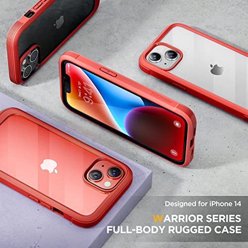Image of Miracase Glass Series Designed for iPhone 14 Case 6.1 inch, 2023 Upgrade Full-Body Clear Bumper Case with Built-in 9H Tempered Glass Screen Protector and Camera Lens Protector,Red