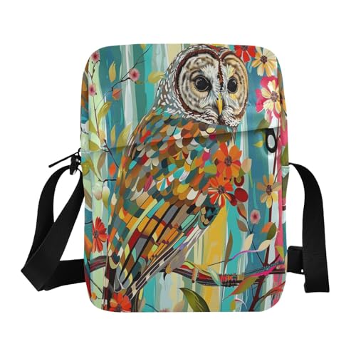 Barred Owl Stained Glass mens messenger bag Shoulder Bag Womens Cross Body Purses Adjustable Strap for School Outdoor Daily