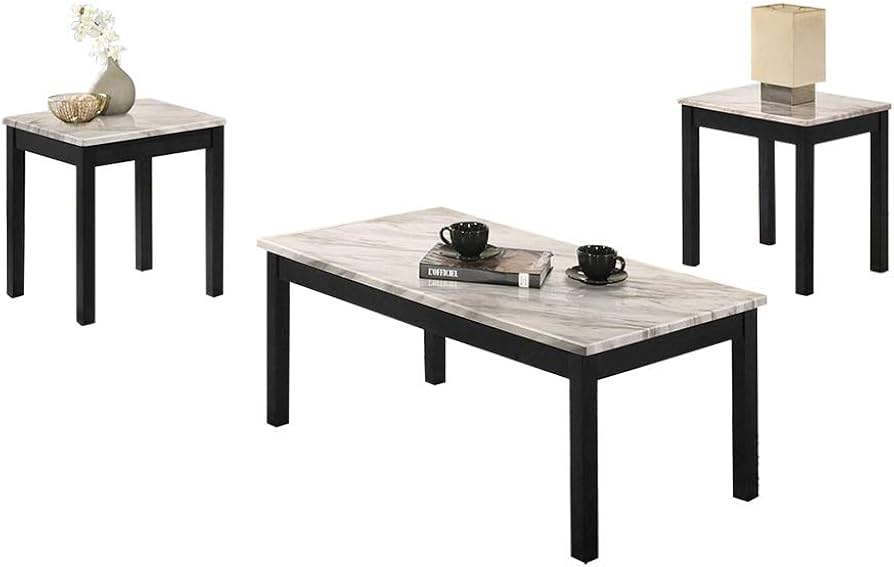 Simple Relax 3 Piece Coffee Table with Faux Marble Top in White