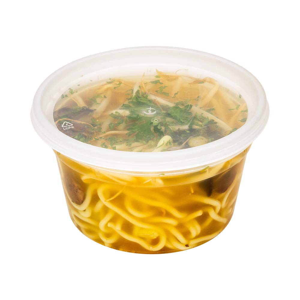 Restaurantware Asporto 12 Ounce To Go Boxes, 25 Microwavable Round Soup Containers - Clear Plastic Lids Included, Do Not Contain BPA, Clear Plastic Catering Food Containers, Disposable
