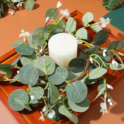 Mini-couronnes de bougies piliers eucalyptus synthétique vert 8 cm - 7